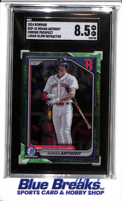 2024 Topps - Bowman Chrome - Prospect - Lunar Green Refractor - Roman Anthony - SGC8.5 - #BCP-22 - Baseball - Red Sox - drop