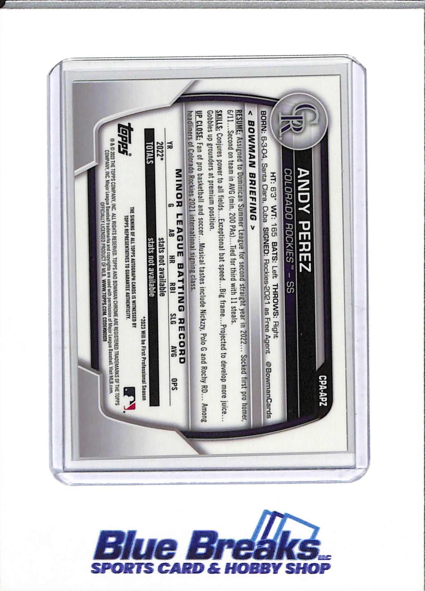2023 Topps - Bowman Chrome - Orange - Auto - Andy Perez - 31/50 - #CPA-APZ - Baseball - Rockies
