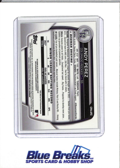 2023 Topps - Bowman Chrome - Orange - Auto - Andy Perez - 31/50 - #CPA-APZ - Baseball - Rockies