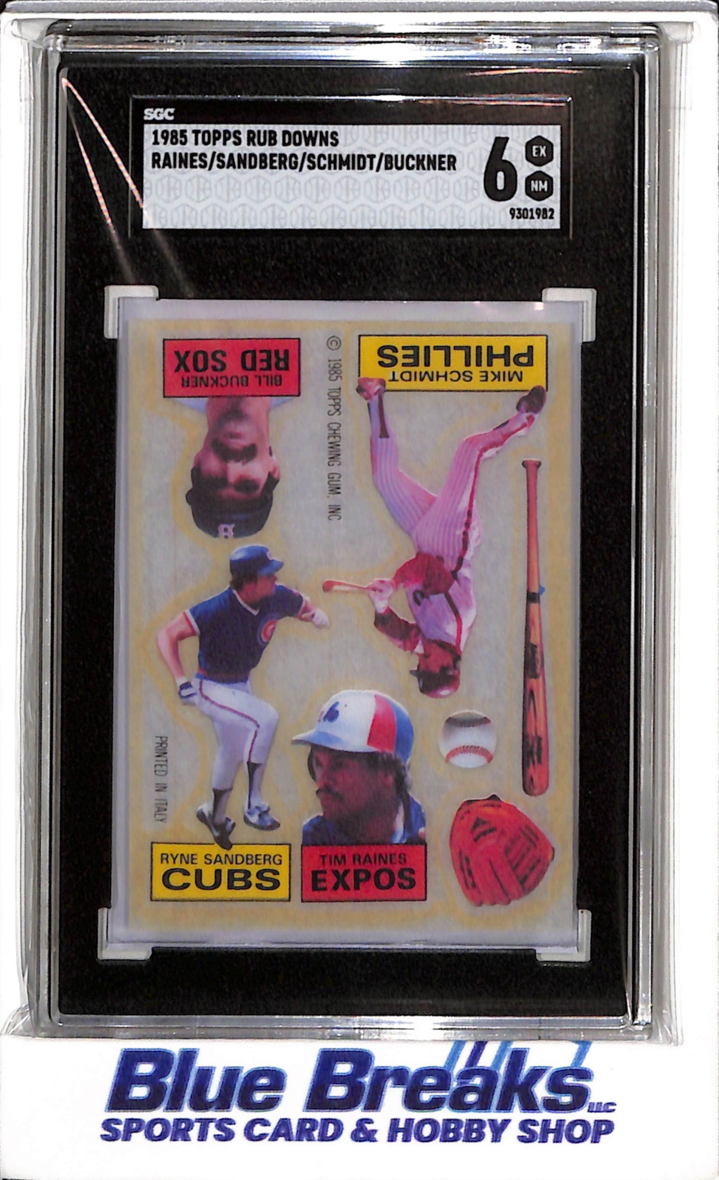 1985 Topps - Rub Downs - Raines/Sandberg/Schmidt/Buckner - SGC6 - Baseball - Phillies - Red Sox - Cubs - Expos - drop