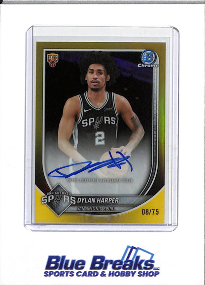 2025 Topps - Bowman Chrome - Rookie Card - Yellow Auto - Dylan Harper - 08/75 - #BCA-DH - Basketball - Spurs