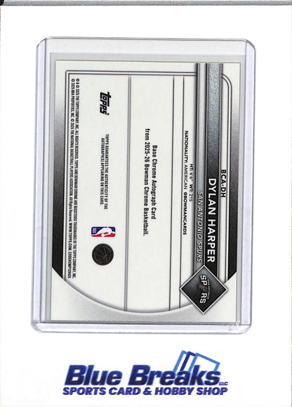 2025 Topps - Bowman Chrome - Rookie Card - Yellow Auto - Dylan Harper - 08/75 - #BCA-DH - Basketball - Spurs