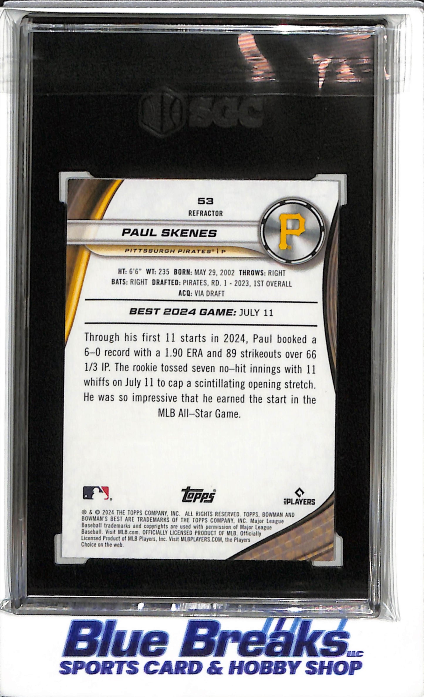 2024 Topps - Bowman's Best - Refractor - Paul Skenes - SGC9.5 - #53 - Baseball - Pirates - drop