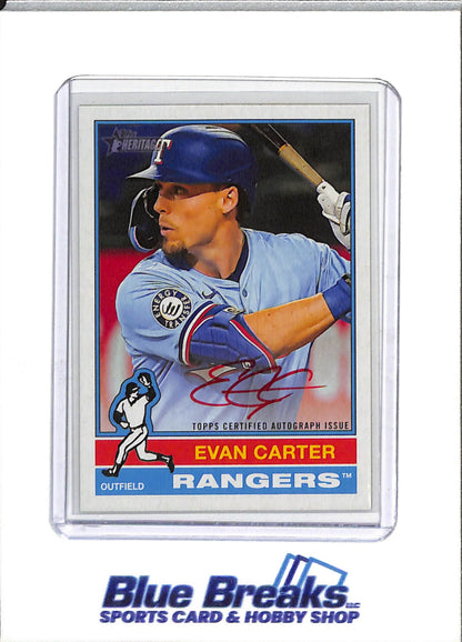 2025 Topps - Heritage - Autographed - Evan Carter - 21/76 - #ROA-EC - Baseball - Rangers - drop