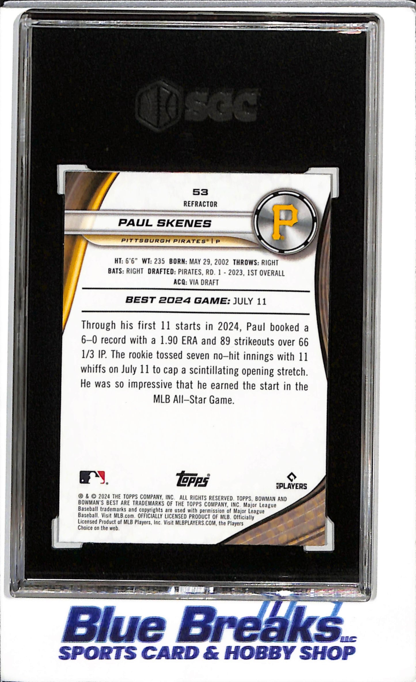 2024 Topps - Bowman's Best - Refractor - Paul Skenes - SGC9.5 - #53 - Baseball - Pirates - drop