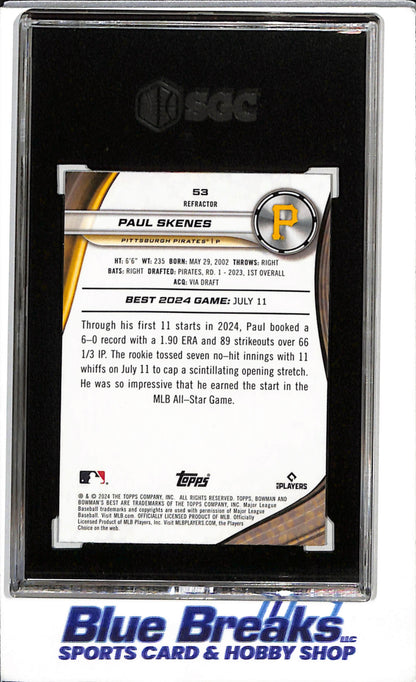2024 Topps - Bowman's Best - Refractor - Paul Skenes - SGC9.5 - #53 - Baseball - Pirates - drop