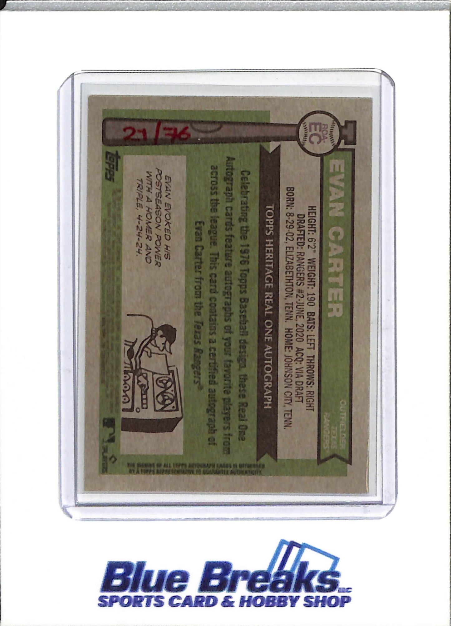 2025 Topps - Heritage - Autographed - Evan Carter - 21/76 - #ROA-EC - Baseball - Rangers - drop