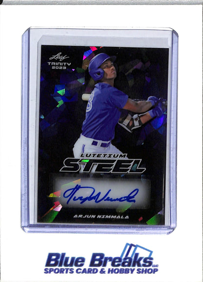 2023 Leaf - Lutetium Steel - Trinity - Blue Cracked Ice - Arjun Nimmala - 7/7 - #S-AN1 - Baseball - Blue Jays - drop