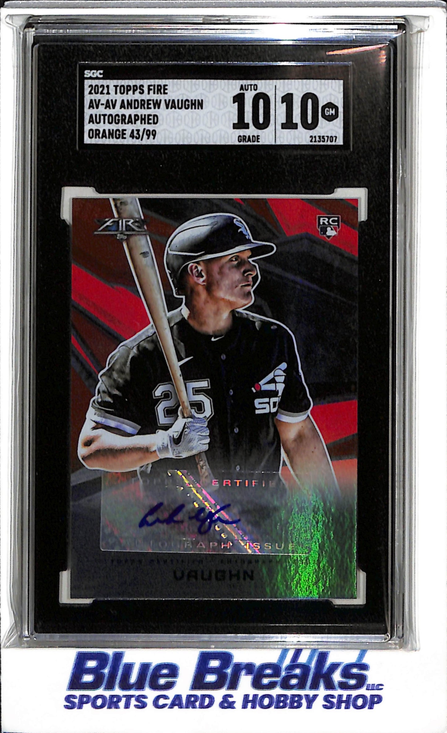 2021 Topps - Fire - Auto - Orange - Andrew Vaughn - SGC10 - 43/99 - #AV-AV - Baseball - White Sox - drop