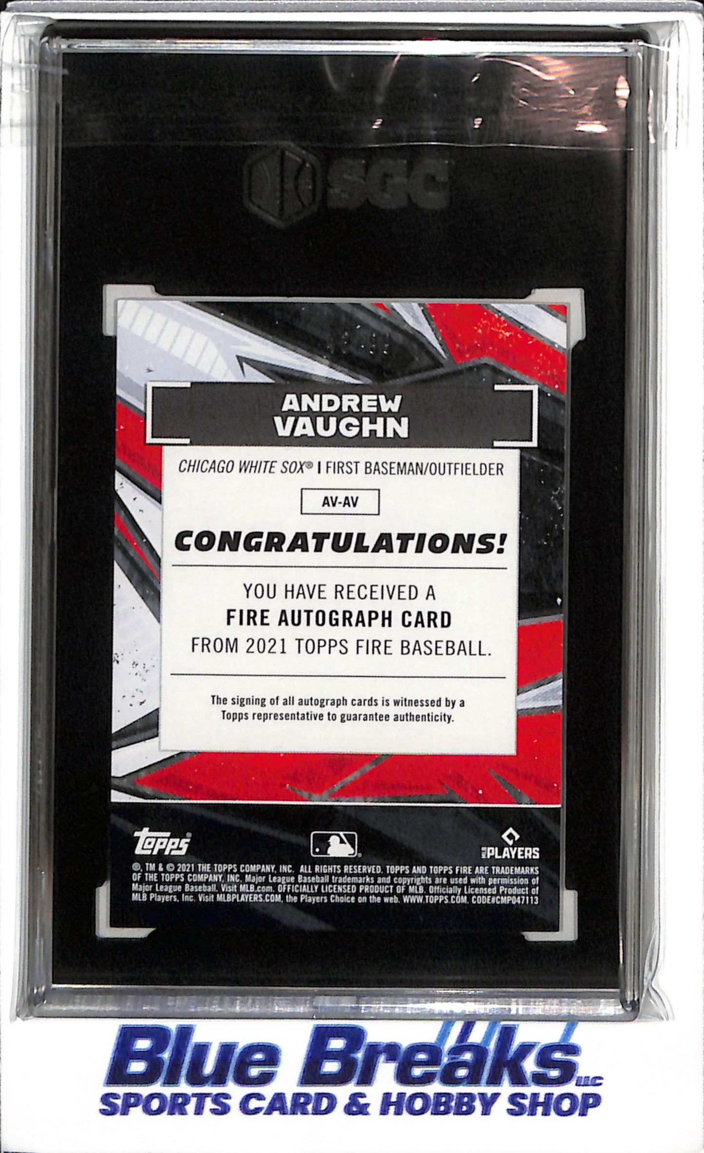 2021 Topps - Fire - Auto - Orange - Andrew Vaughn - SGC10 - 43/99 - #AV-AV - Baseball - White Sox - drop