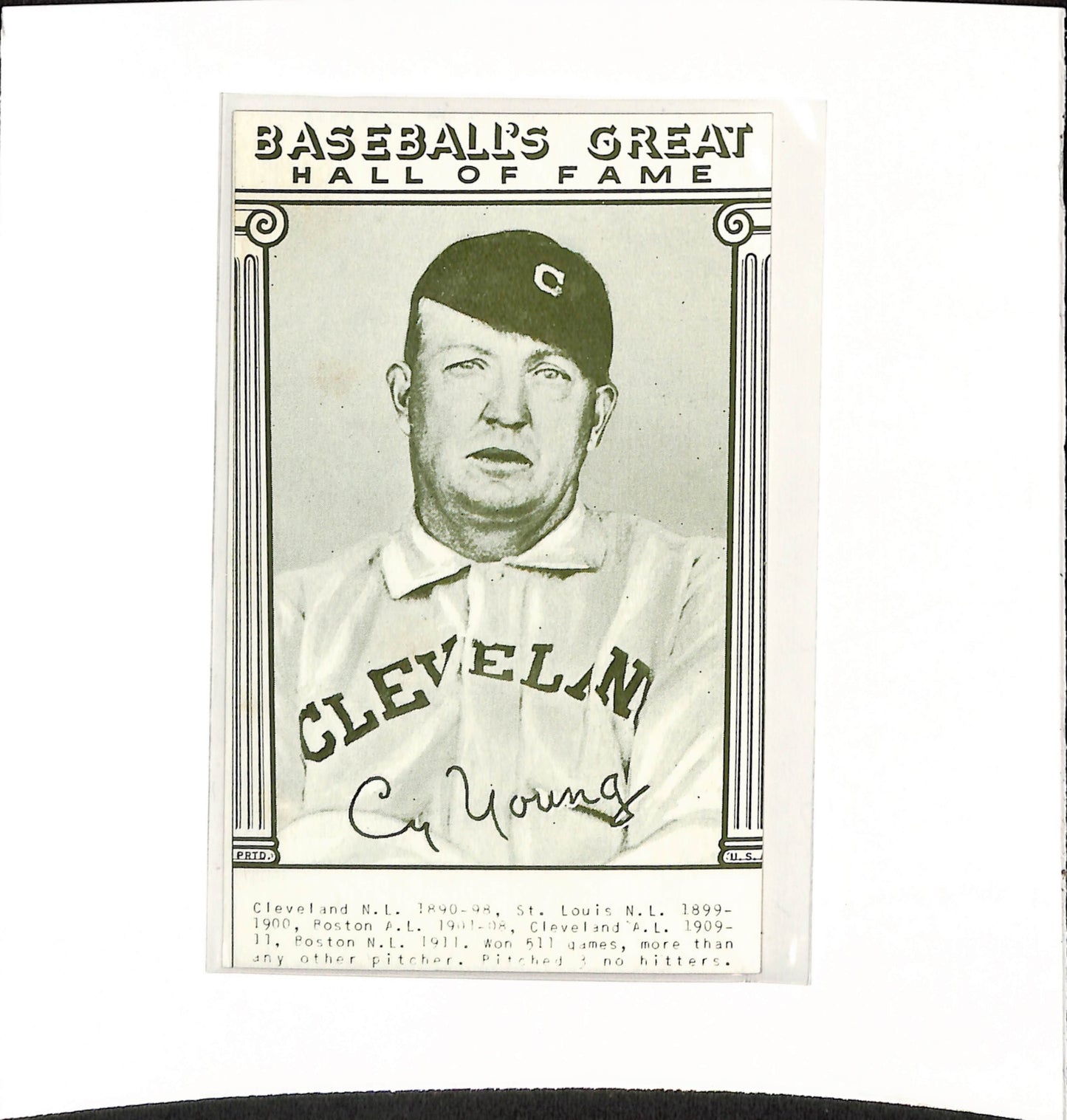 1948 Baseball's - Great Hall of Fame - Cy Young - Baseball - Cleveland - Naps