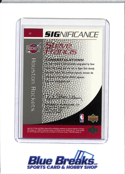 2003 Upper Deck - Significance - Auto - Steve Francis - 033/100 - #SF - Basketball - Rockets - drop