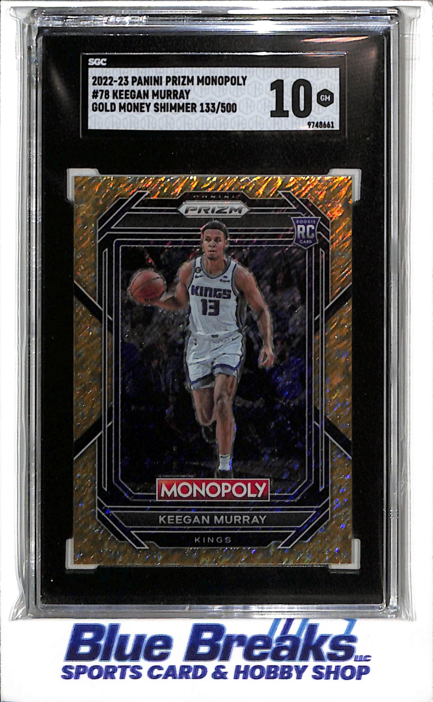 2022-23 Panini - Prizm - Monopoly - Gold Money Shimmer - Keegan Murray - SGC10 - 133/500 - #78 - Basketball - Kings - drop