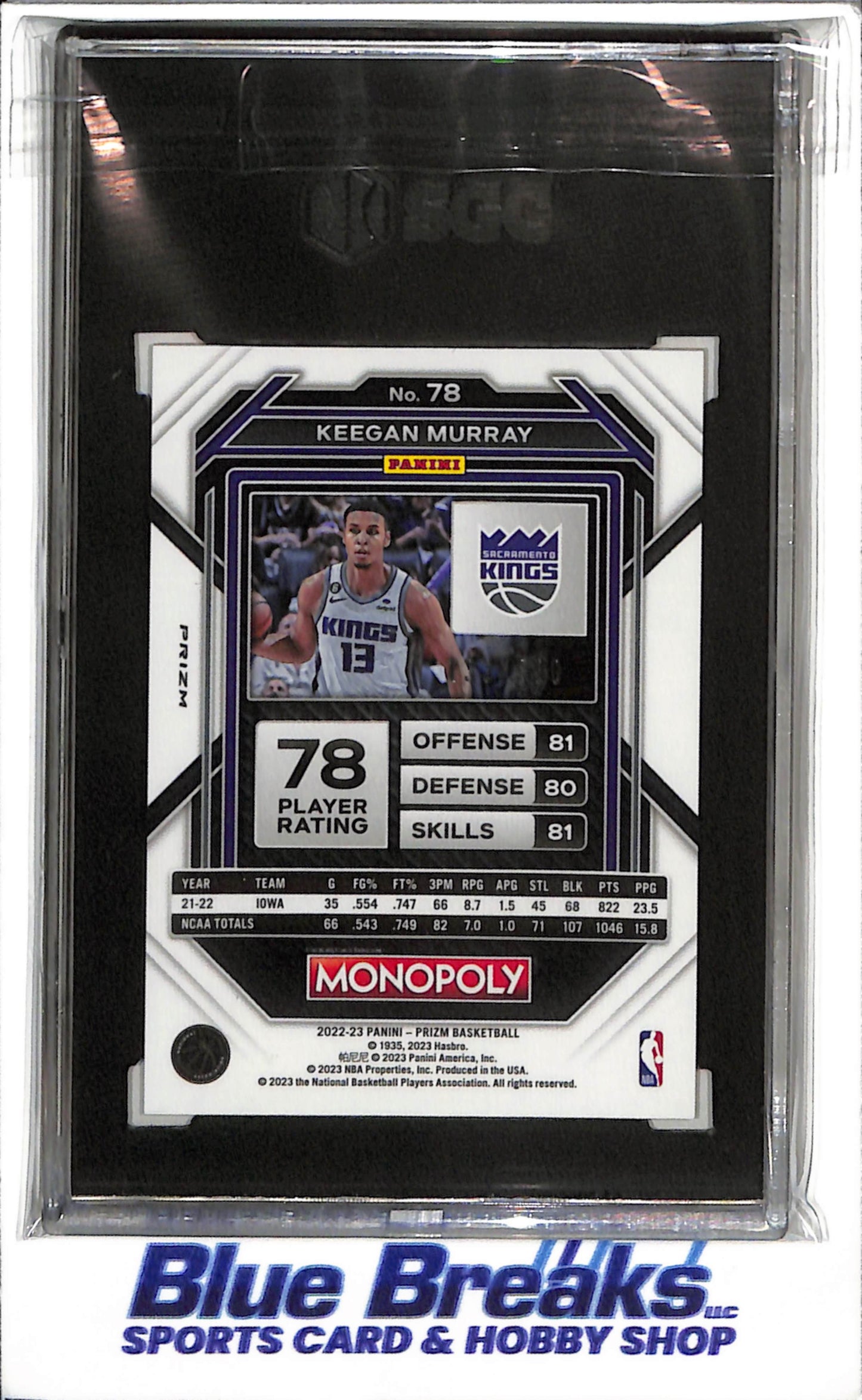 2022-23 Panini - Prizm - Monopoly - Gold Money Shimmer - Keegan Murray - SGC10 - 133/500 - #78 - Basketball - Kings - drop
