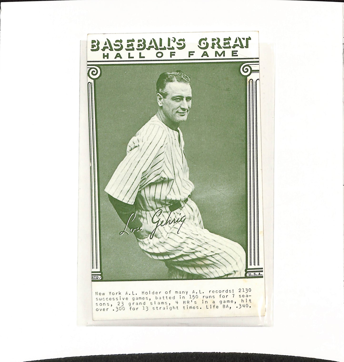 Baseball's Great Hall of Fame - Lou Gehrig - Baseball - Yankees