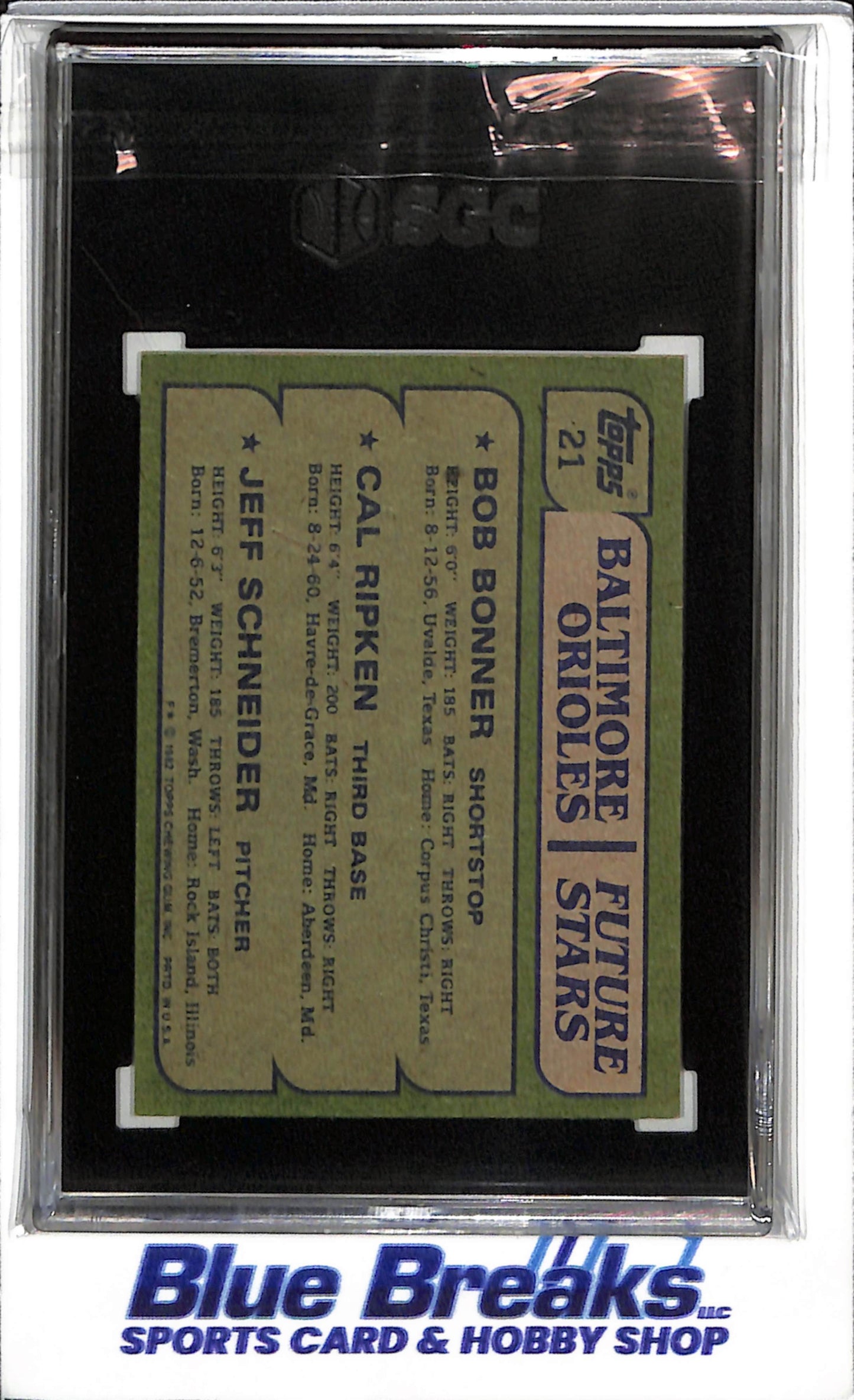 1982 Topps - Future Stars - Bob Bonner/Cal Ripken/Jeff Schneider - SGC7 - #21 - Baseball - Orioles - drop