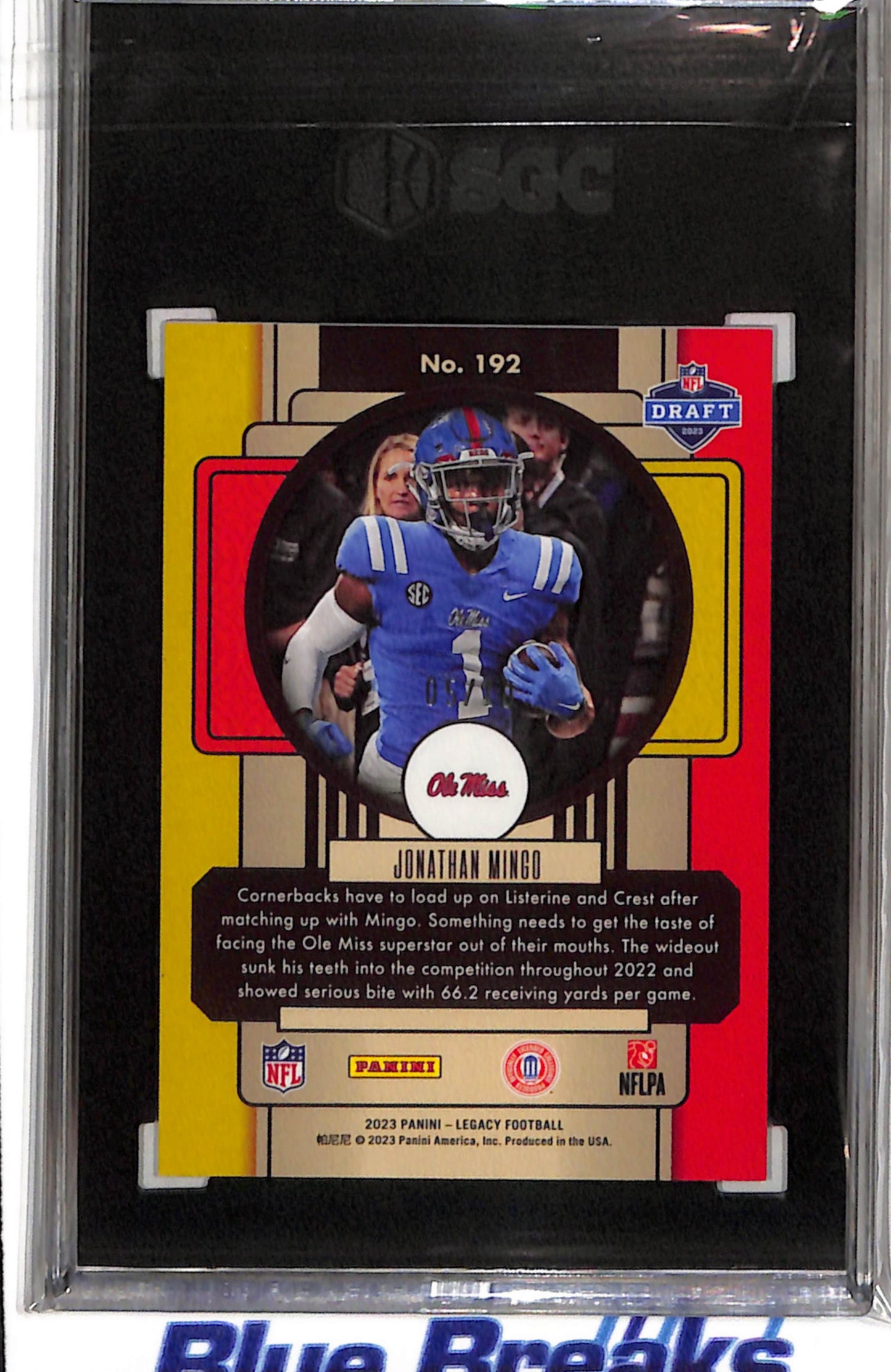 2023 Panini - Legacy - Premium Edition Diamond - Jonathan Mingo - SGC9 - 05/10 - #192 - Football - Rebels - drop