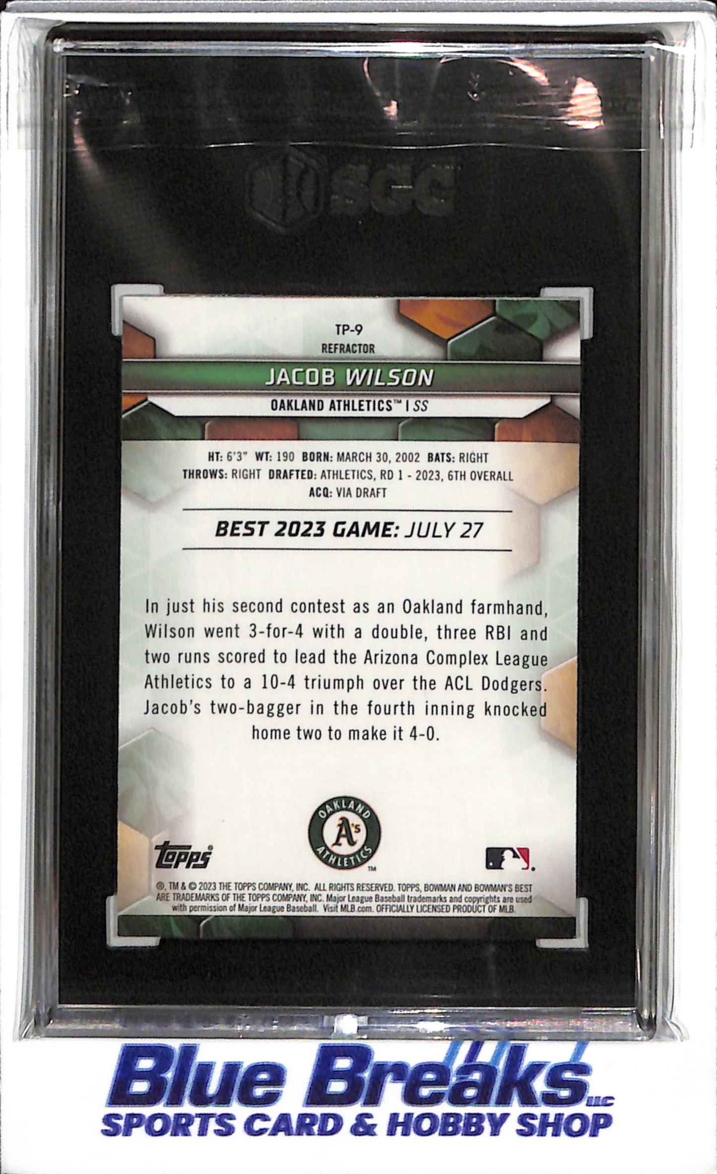 2023 Topps - Bowman Best - Refractor - Top Prospects - Jacob Wilson - SGC10 - #TP-9 - Baseball - Athletics - drop
