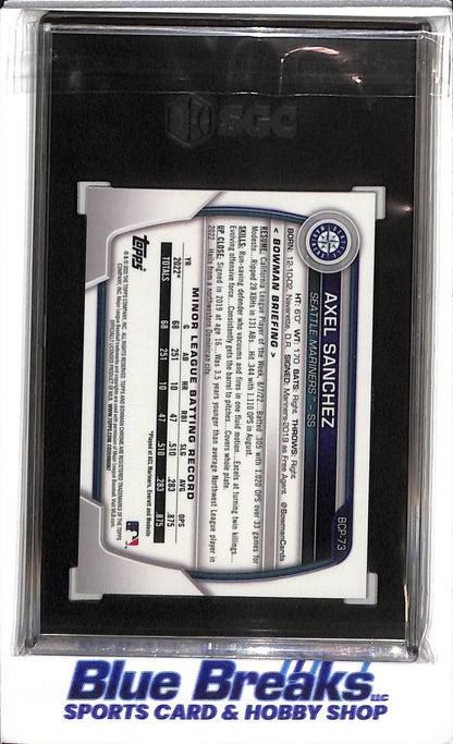 2023 Topps - Bowman Chrome - Mega Box - Prospect - Purple Refractor - Axel Sanchez - SGC10 - 080/250 - #BCP-73 - Baseball - Mariners - drop