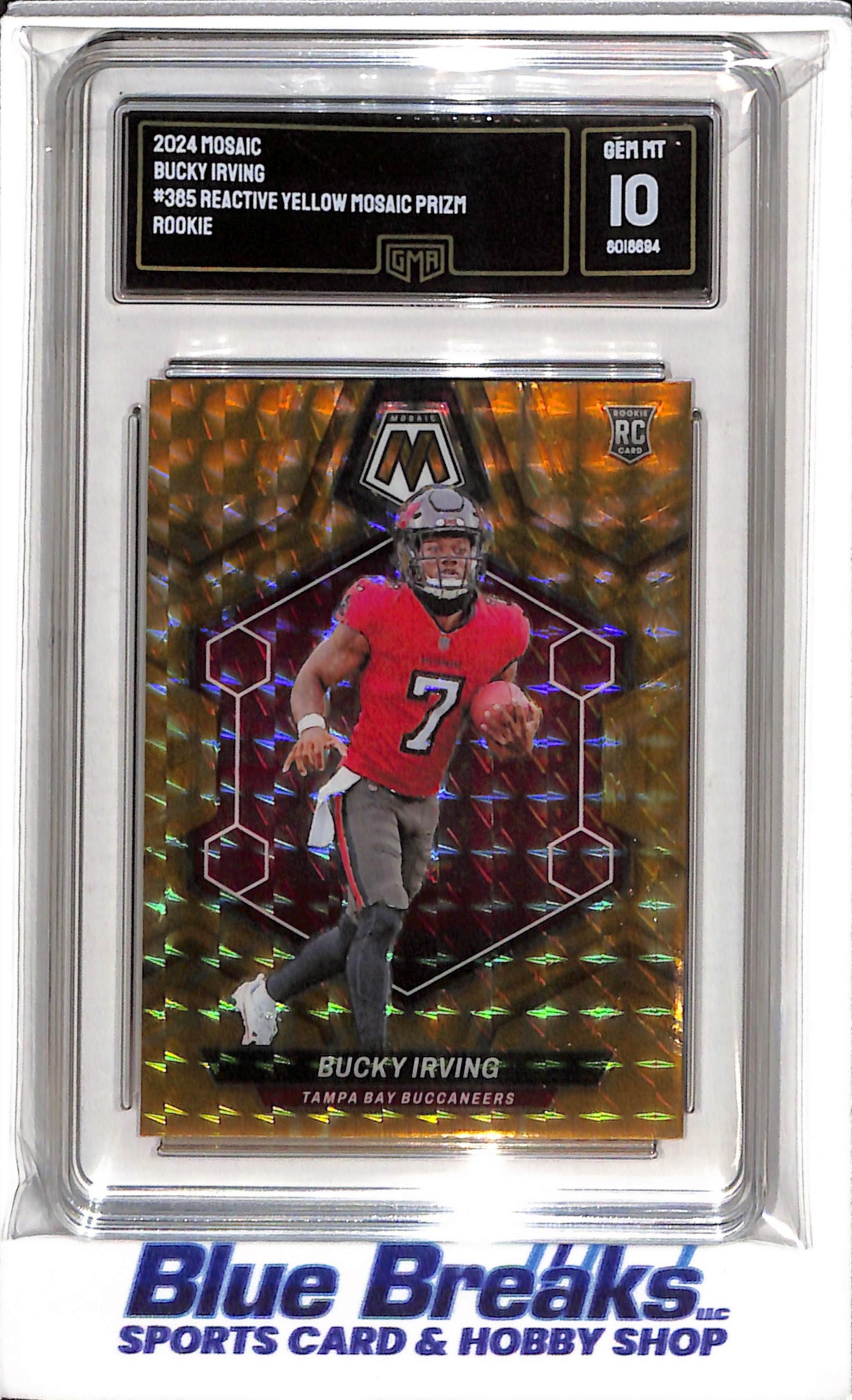 2024 Panini - Mosaic - Yellow Mosaic Prizm - Rookie - Bucky Irving - GMA10 - #385 - Football - Buccaneers - drop