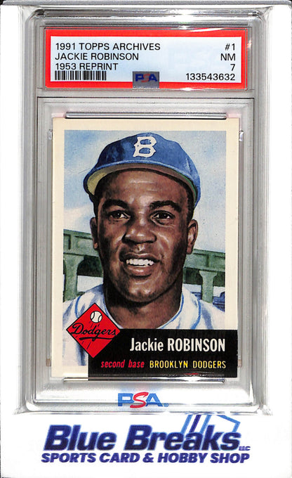 1991 Topps - Archives - 1953 Reprint - Jackie Robinson - PSA7 - #1 - Baseball - Dodgers - drop