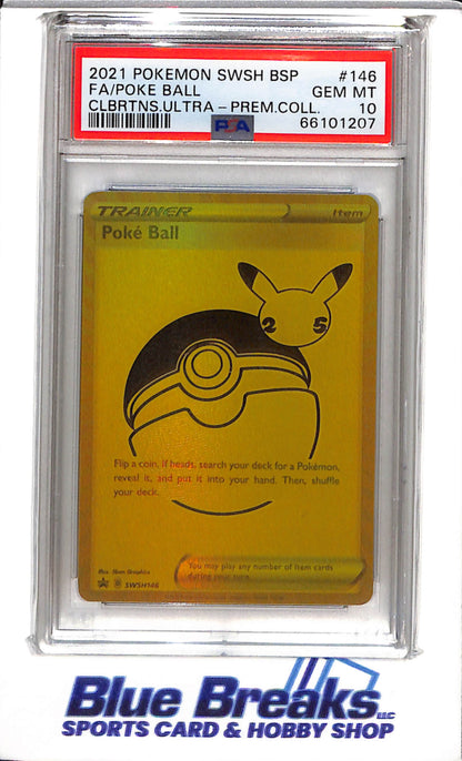 2021 Pokemon - Celebrations - Illustration Rare - Poke Ball - PSA10 - #SWSH146 - drop