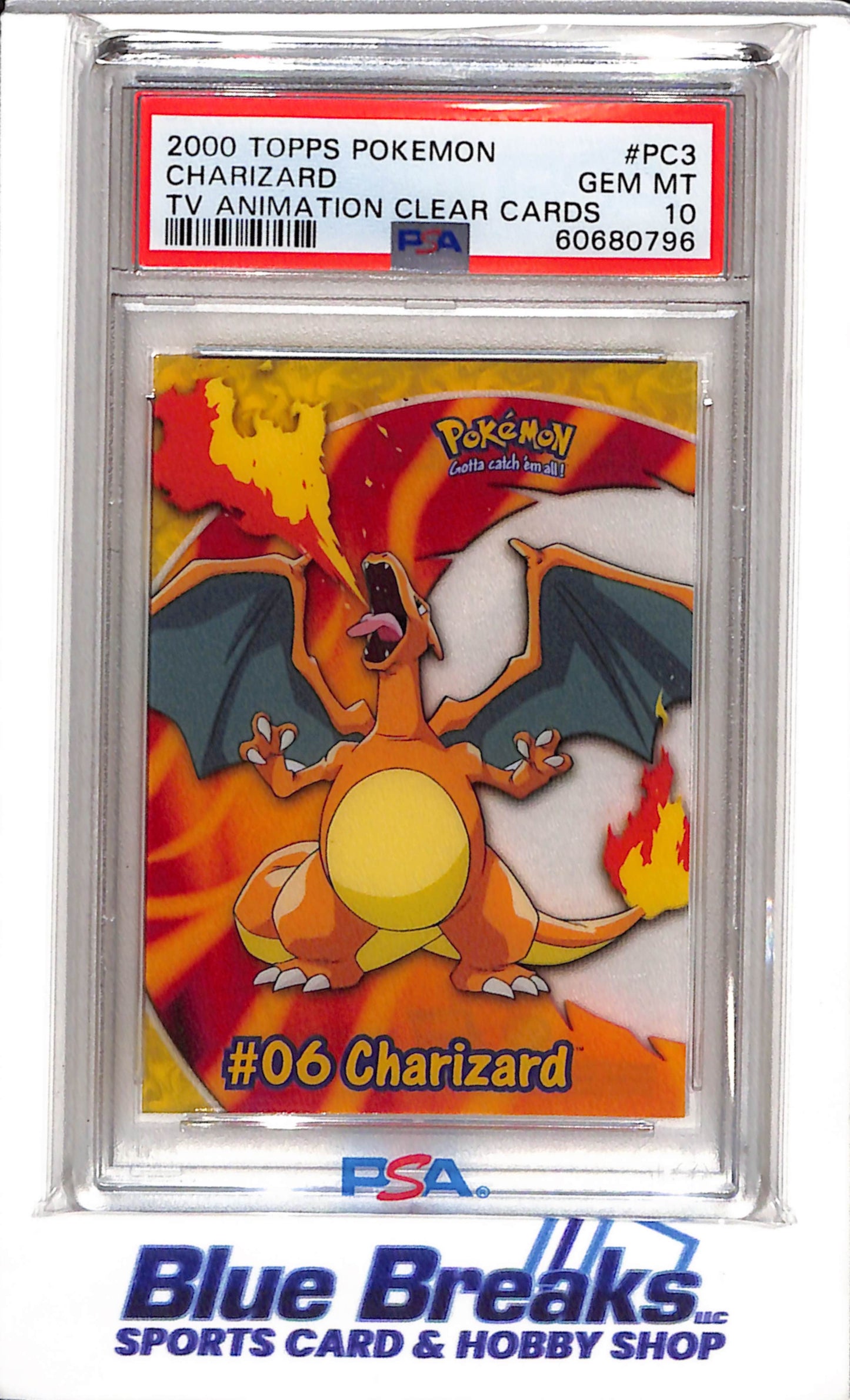 2000 Topps Pokemon - TV Animation Clear Cards - Charizard - PSA10 - #PC3 - drop