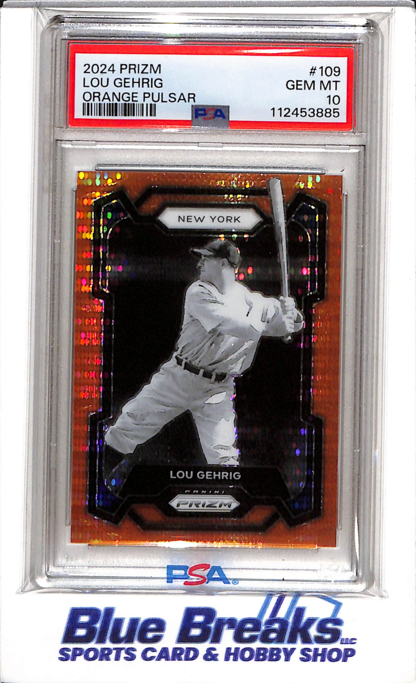 2024 Panini - Prizm - Orange Pulsar - Lou Gehrig - PSA10 - 151/399 - #109 - Baseball - Yankee - drop