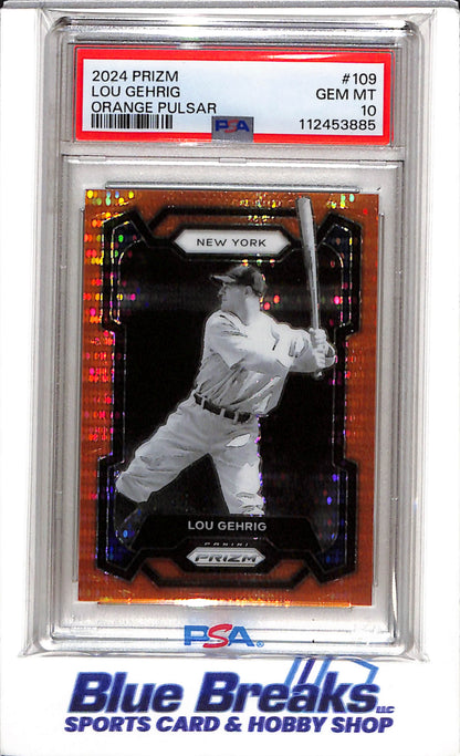2024 Panini - Prizm - Orange Pulsar - Lou Gehrig - PSA10 - 151/399 - #109 - Baseball - Yankee - drop