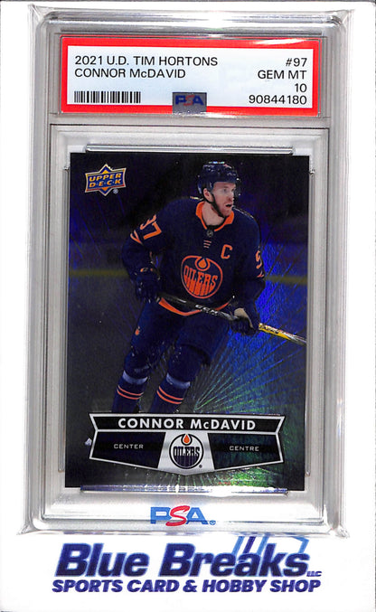 2021 Upper Deck - Tim Hortons - Connor McDavid - PSA10 - #97 - Ice Hockey - Oilers - drop