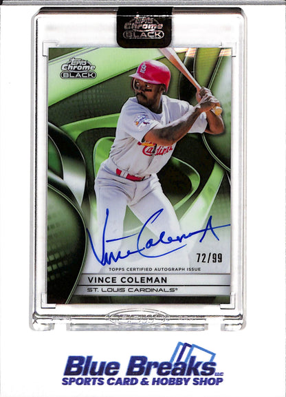 2025 Topps - Chrome Black - Green Auto - Vince Coleman - 72/99 - #CBA-VC - Baseball - Cardinals - drop