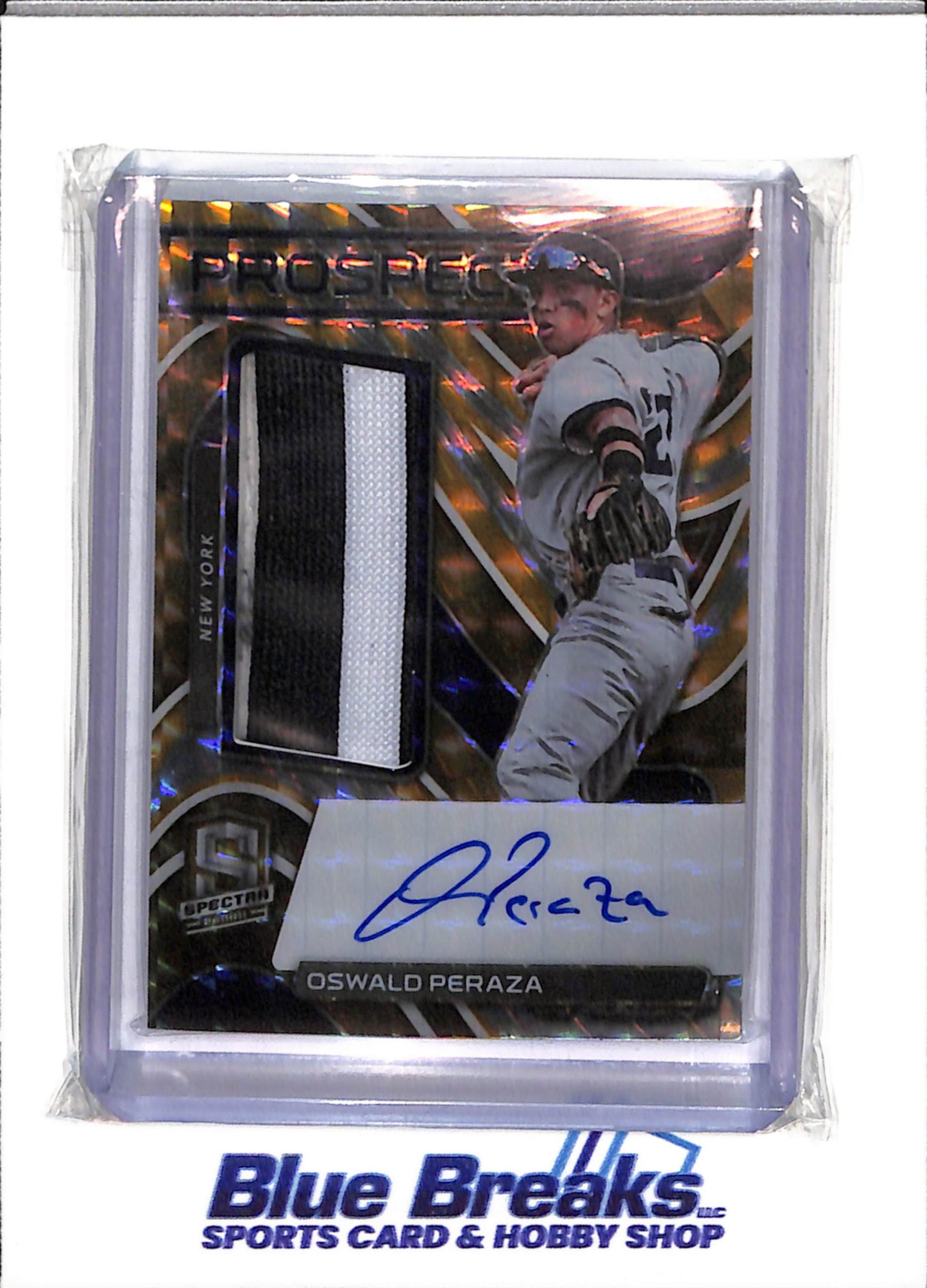 2025 Panini - Spectra - Prospect - Yellow Geometric - Auto Relic - Oswald Peraza - 02/10 - #PJA-OP - Baseball - Yankees - drop