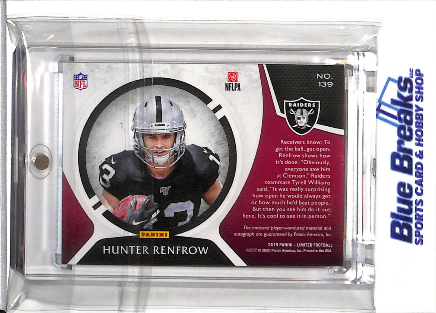2019 Panini - Limited - Rookie Card - Relic Auto - Hunter Renfrow - 12/75 - #139 - Football - Raiders - drop