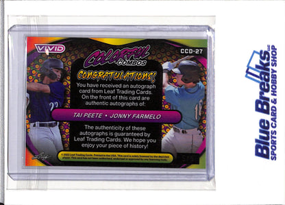2023 Leaf - Colorful Combos - Vivid Auto - Tai Peete and Jonny Farmelo - 5/8 - #CCD-27 - Baseball - Cardinals - Mariners - drop