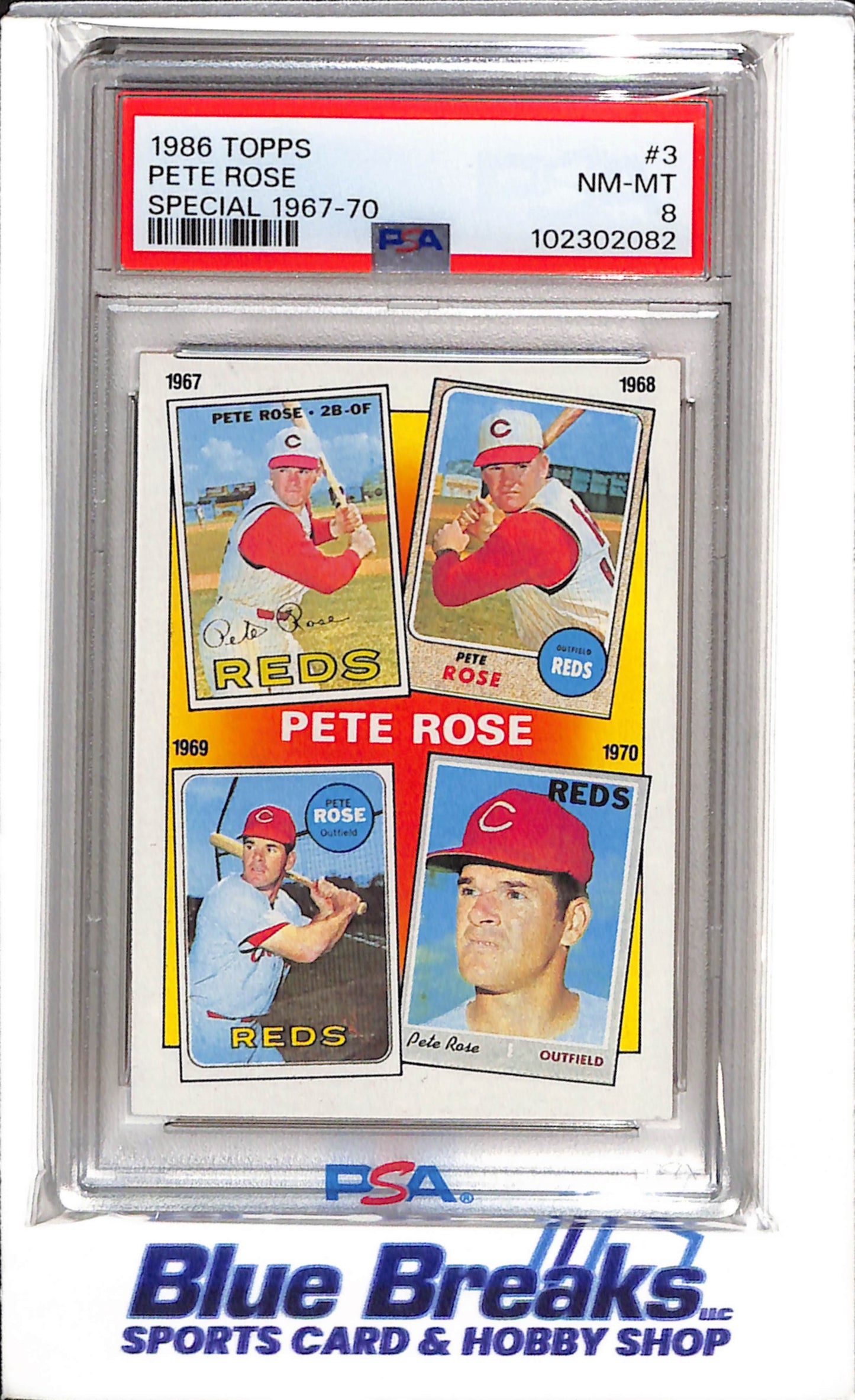 1986 Topps - Special 1967-70 - Pete Rose - PSA8 - #3 - Baseball - Reds - drop