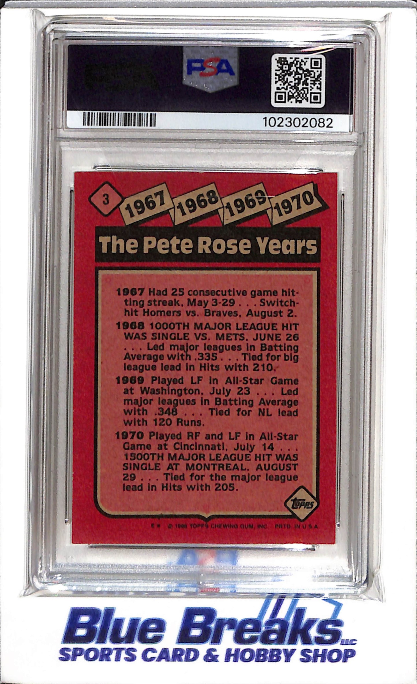1986 Topps - Special 1967-70 - Pete Rose - PSA8 - #3 - Baseball - Reds - drop