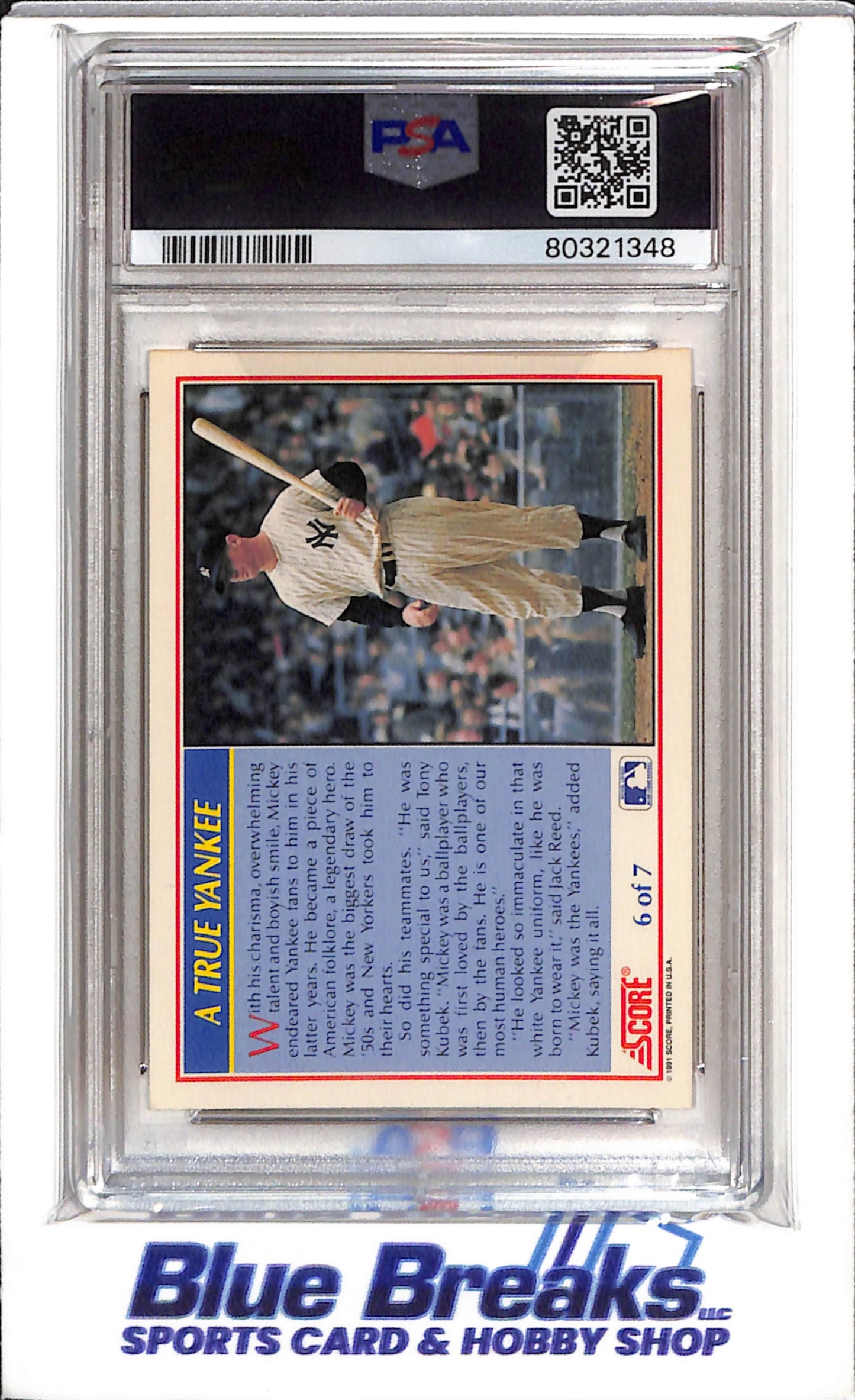 1991 Score - A True Yankee - Mickey Mantle - PSA5 - #6 - Baseball - Yankees - drop