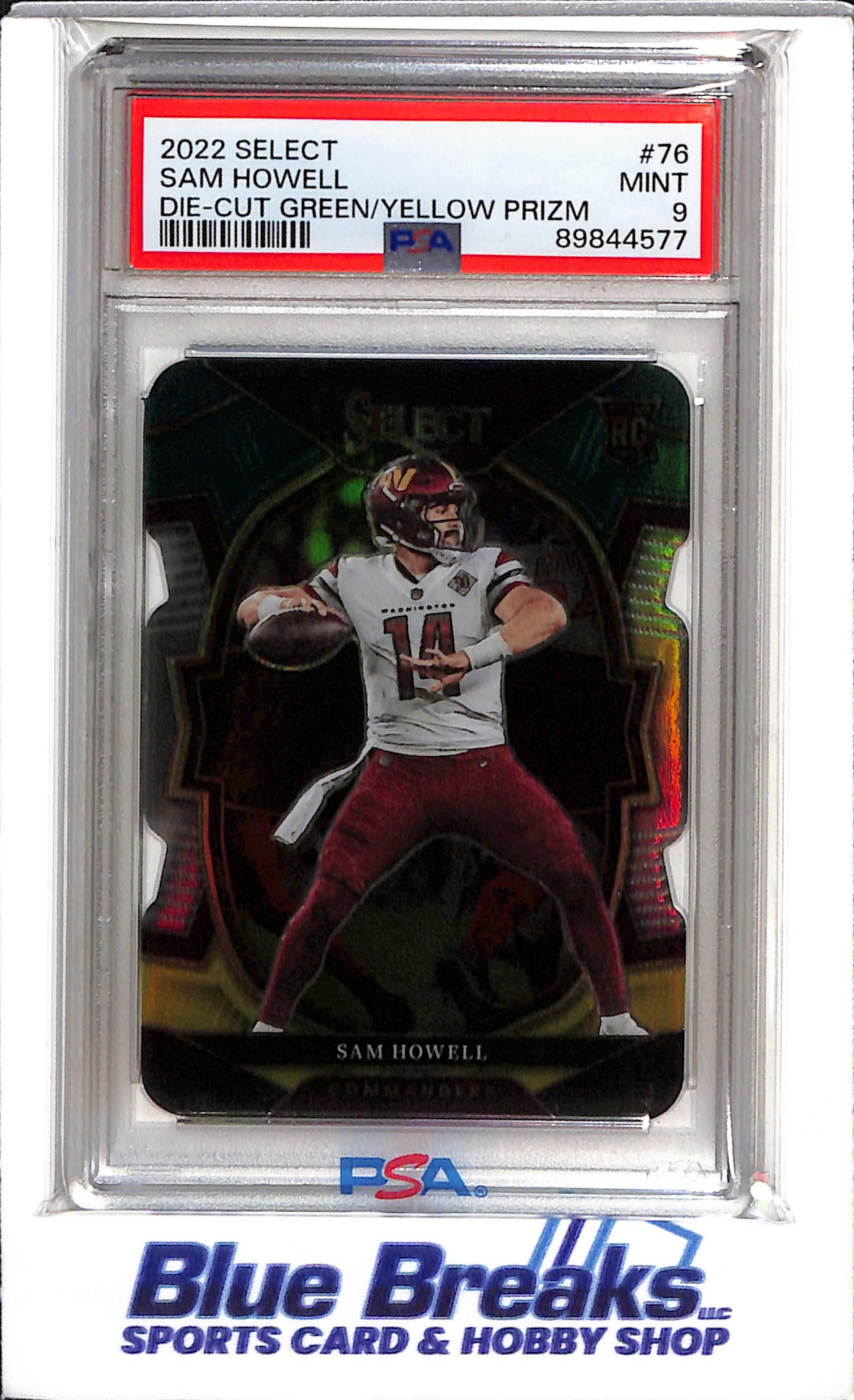 2022 Panini - Select - Die-Cut Greeb/Yellow Prizm - Sam Howell - PSA9 - #76 - Football - Commanders - drop
