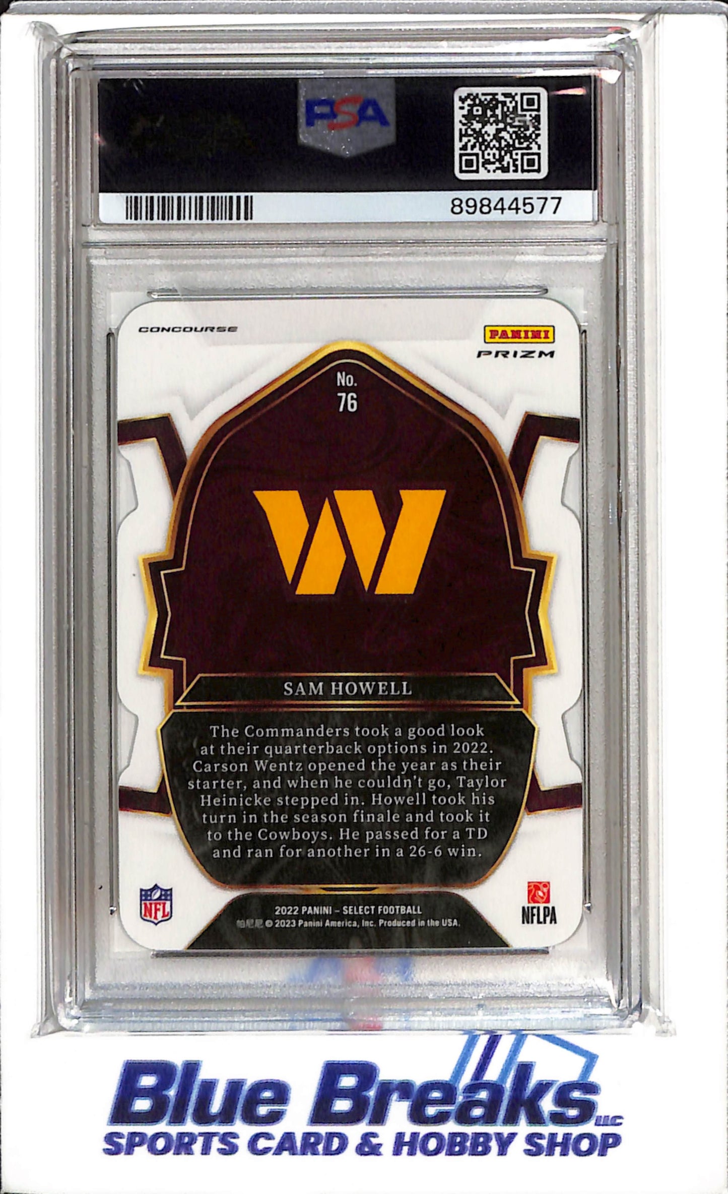 2022 Panini - Select - Die-Cut Greeb/Yellow Prizm - Sam Howell - PSA9 - #76 - Football - Commanders - drop
