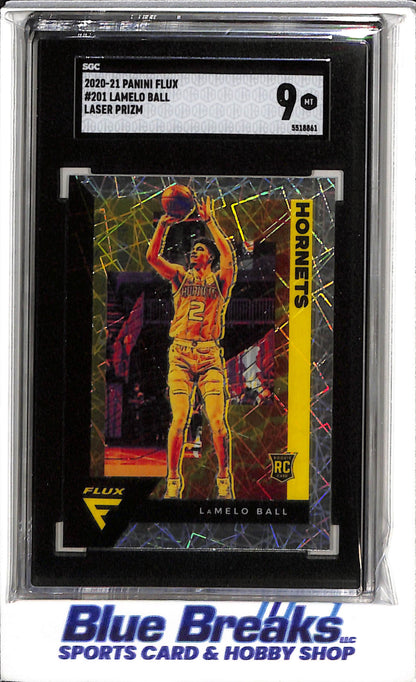 2020-21 Panini - Flux - Laser Prizm - Rookie Card - LaMelo Ball - SGC9 - #201 - Basketball - Hornets - drop
