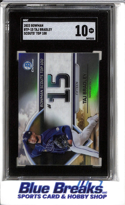 2023 Topps - Bowman Chrome - Scouts Top 100 - Taj Bradley - SGC10 - #BTP-15 - Baseball - Rays - drop