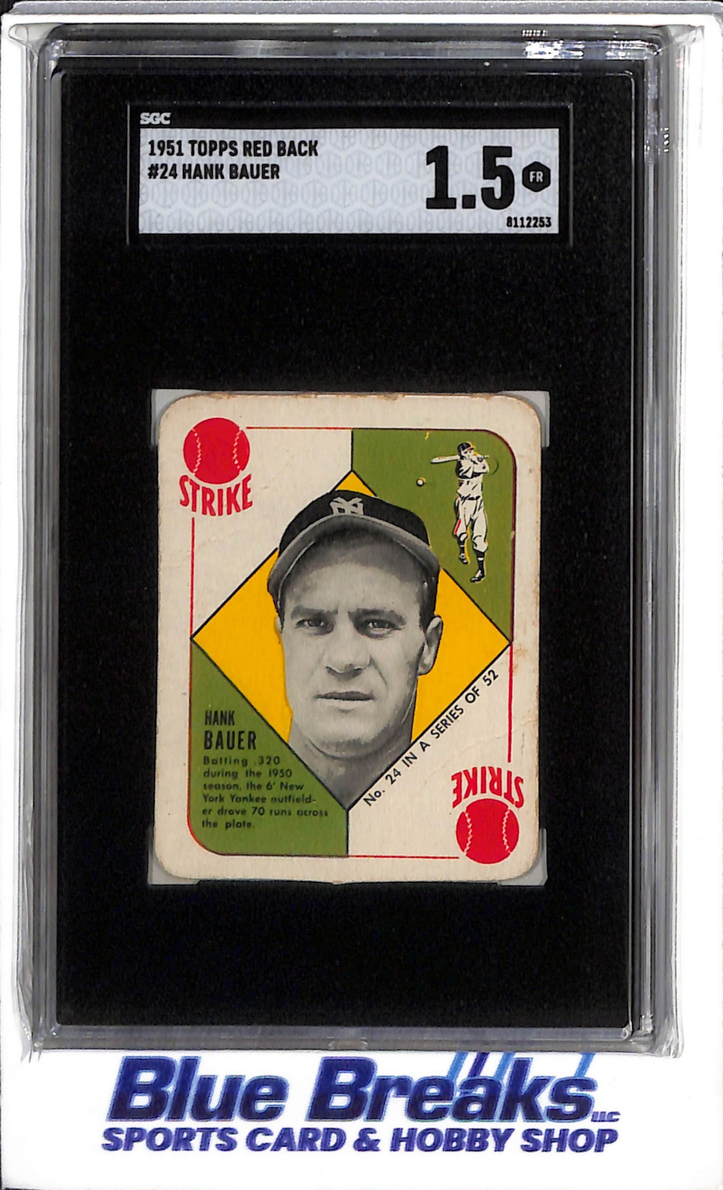 1951 Topps - Red Back - Hank Bauer - SGC1.5 - #24 - Baseball - Yankees - drop