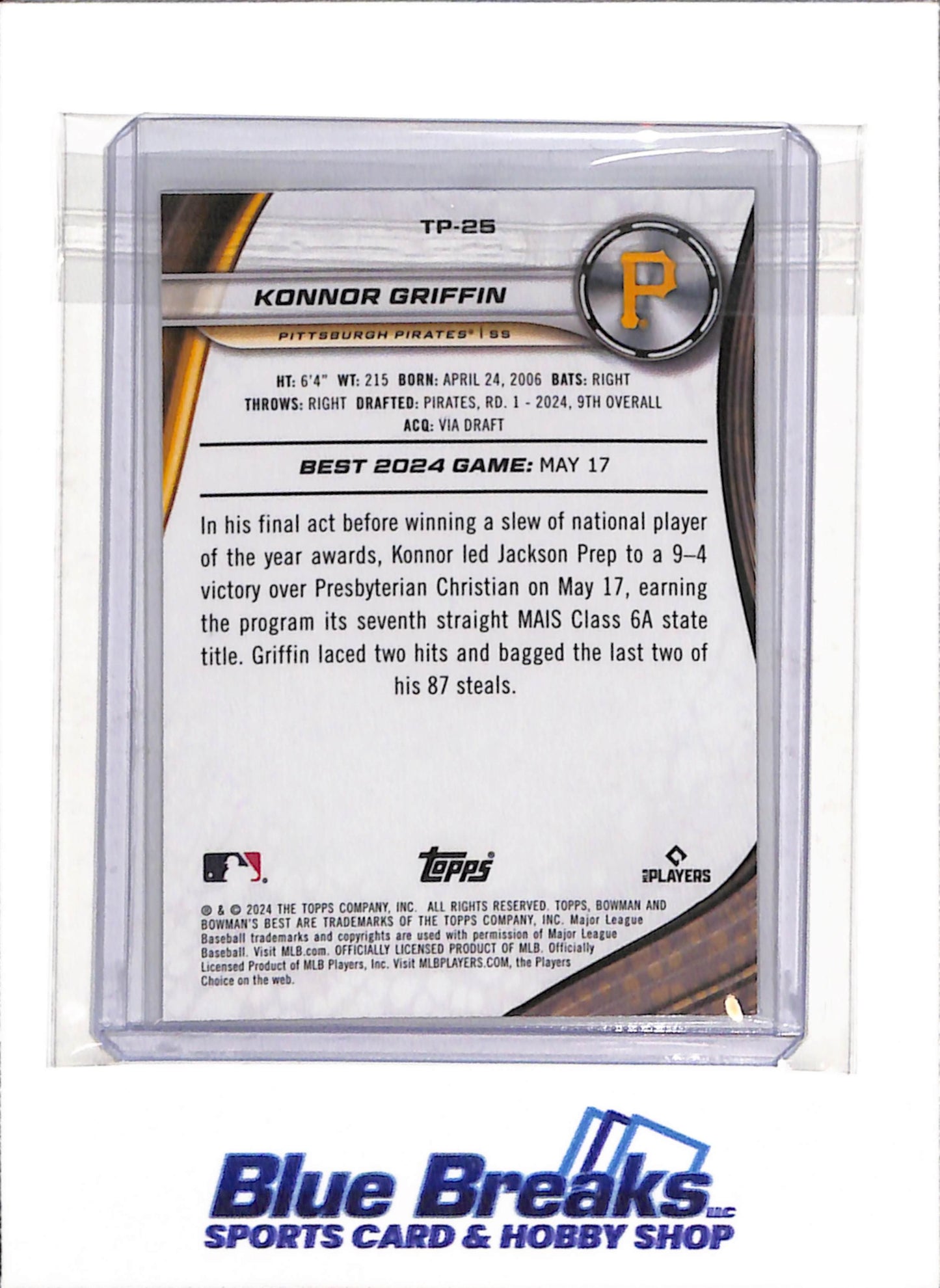2024 Topps - Bowmans Best - Konnor Griffin - #TP-25 - Baseball - Pirates - drop