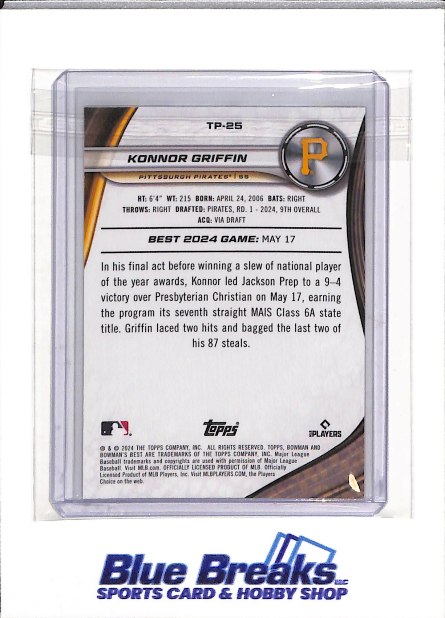 2024 Topps - Bowmans Best - Konnor Griffin - #TP-25 - Baseball - Pirates - drop