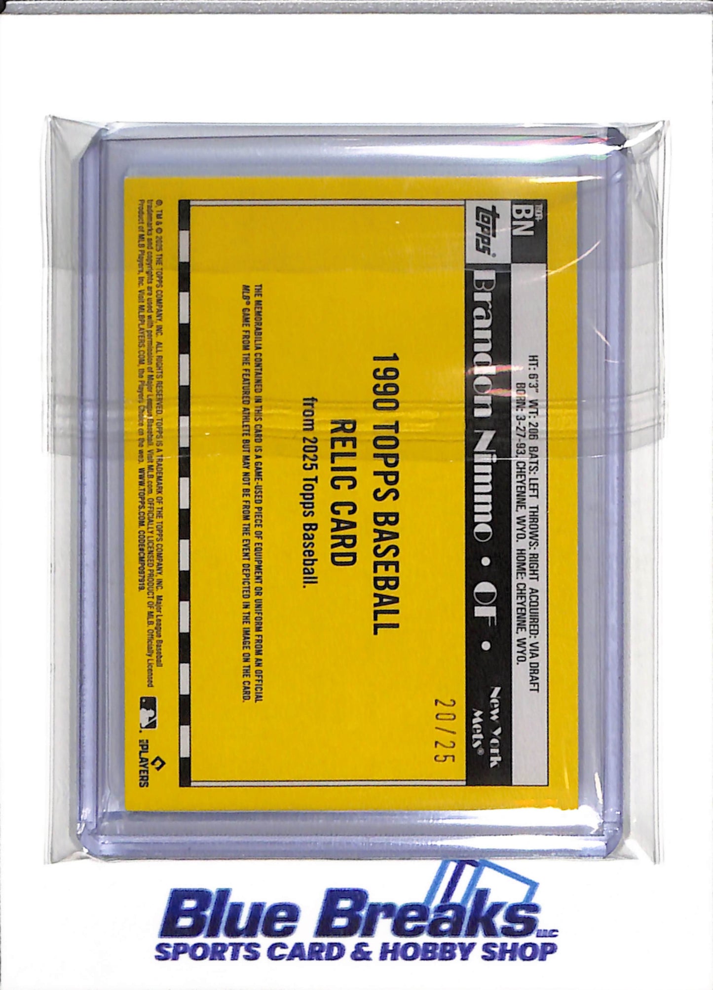 2025 Topps - 35th Anniversary - Game Used Relic - Brandon Nimmo - 20/25 - #BN - Baseball - Mets - drop