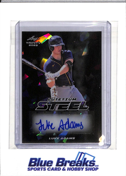 2023 Leaf - Trinity - Cracked Ice - Lutetium Steel - Luke Adams - 3/3 - #S-LA2 - Baseball - Brewers - drop