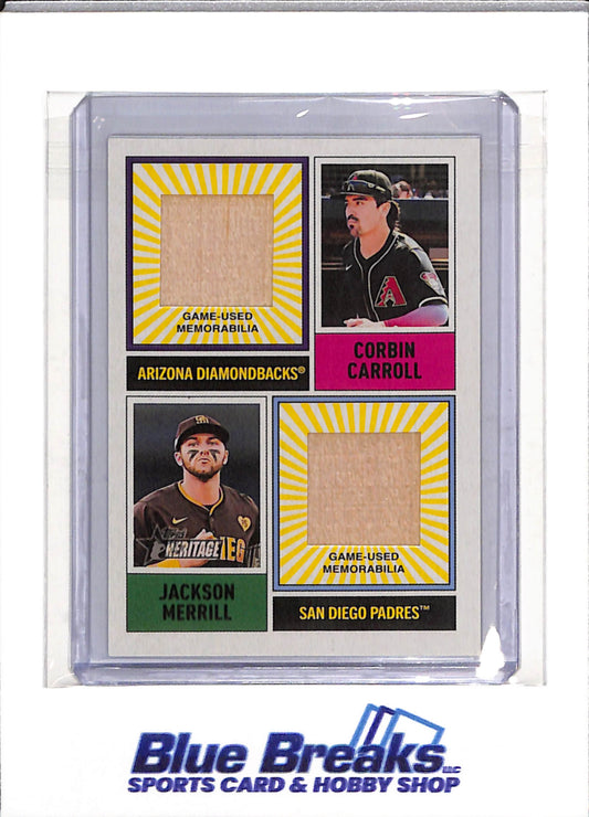 2025 Topps - Heritage - MLB Collection Relic - Game Used - Corbin Carroll and Jackson Merrill - #DPMCR-CM - Baseball - Diamondbacks - Padres