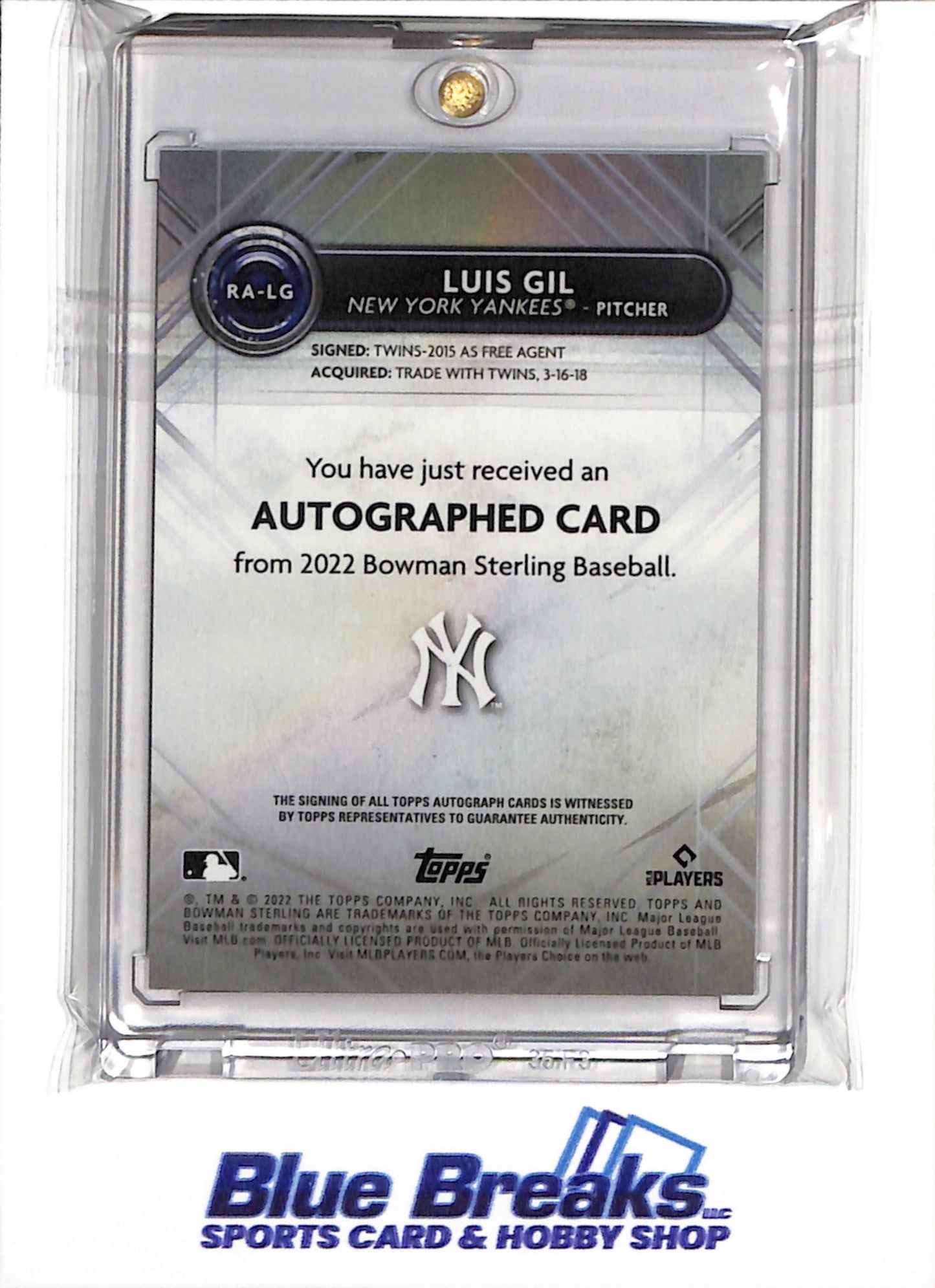 2022 Topps - Bowman Sterling - Rookie Card - Auto - Luis Gil - #RA-LG - Baseball - Yankees - drop