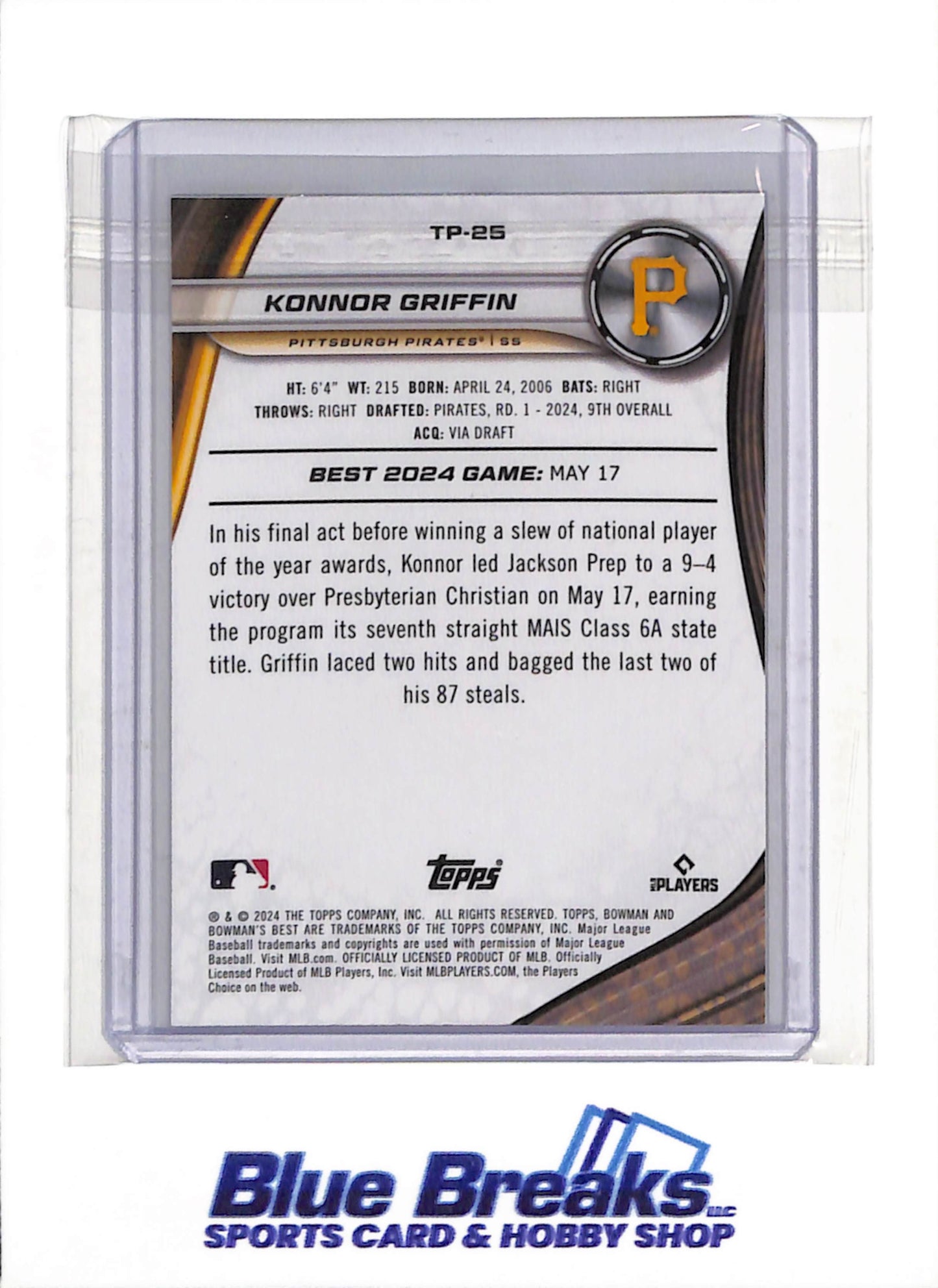 2024 Topps - Bowman's Best - Konnor Griffin - #TP-25 - Baseball - Pirates - drop