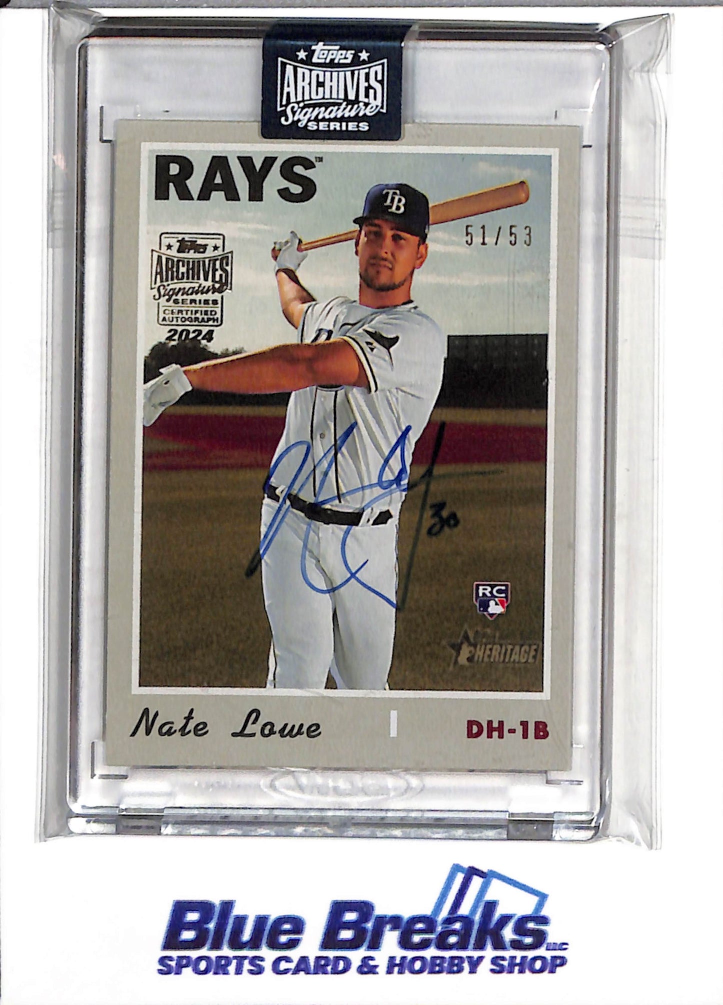 2019 Topps - Archives - Signature Series - Nate Lowe - 51/53 - #604 - Baseball - Ray's - drop